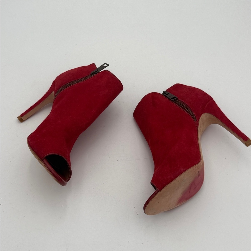 Joie Red Suede Peep-Toe Heeled Boots women 37 suede casual Y2K casual office - Picture 13 of 13